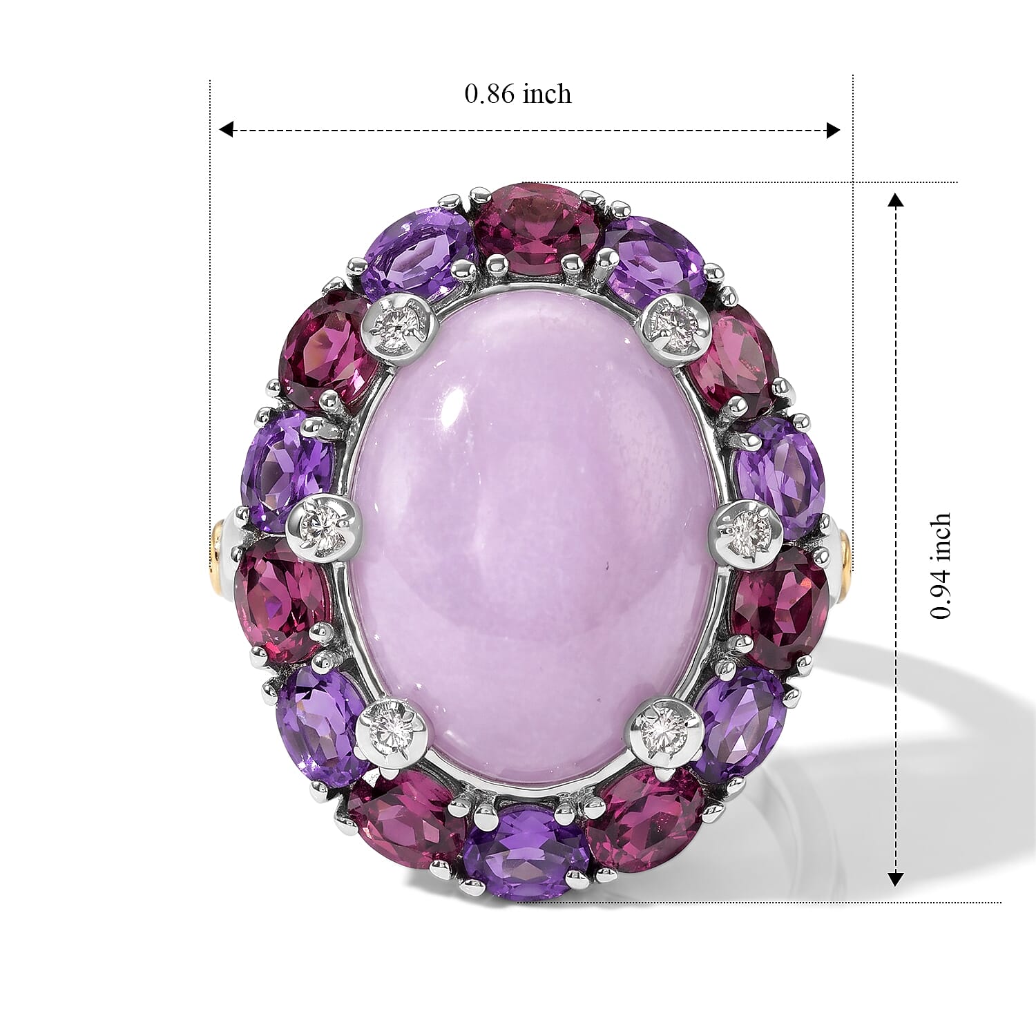 EverTrue Kunzite and Multi Gemstone 13.50 ctw Two Tone Imperial Rosette Ring in 18K YG Plated and Platinum Bond (Size 6.0)