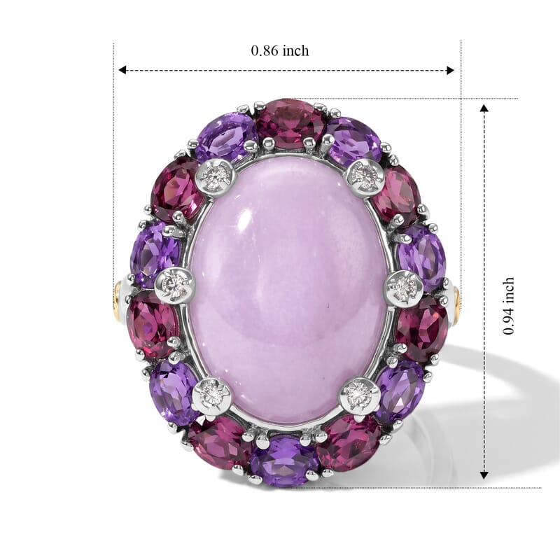 EverTrue Kunzite and Multi Gemstone 13.50 ctw Two Tone Imperial Rosette Ring in 18K YG Plated and Platinum Bond (Size 6.0)