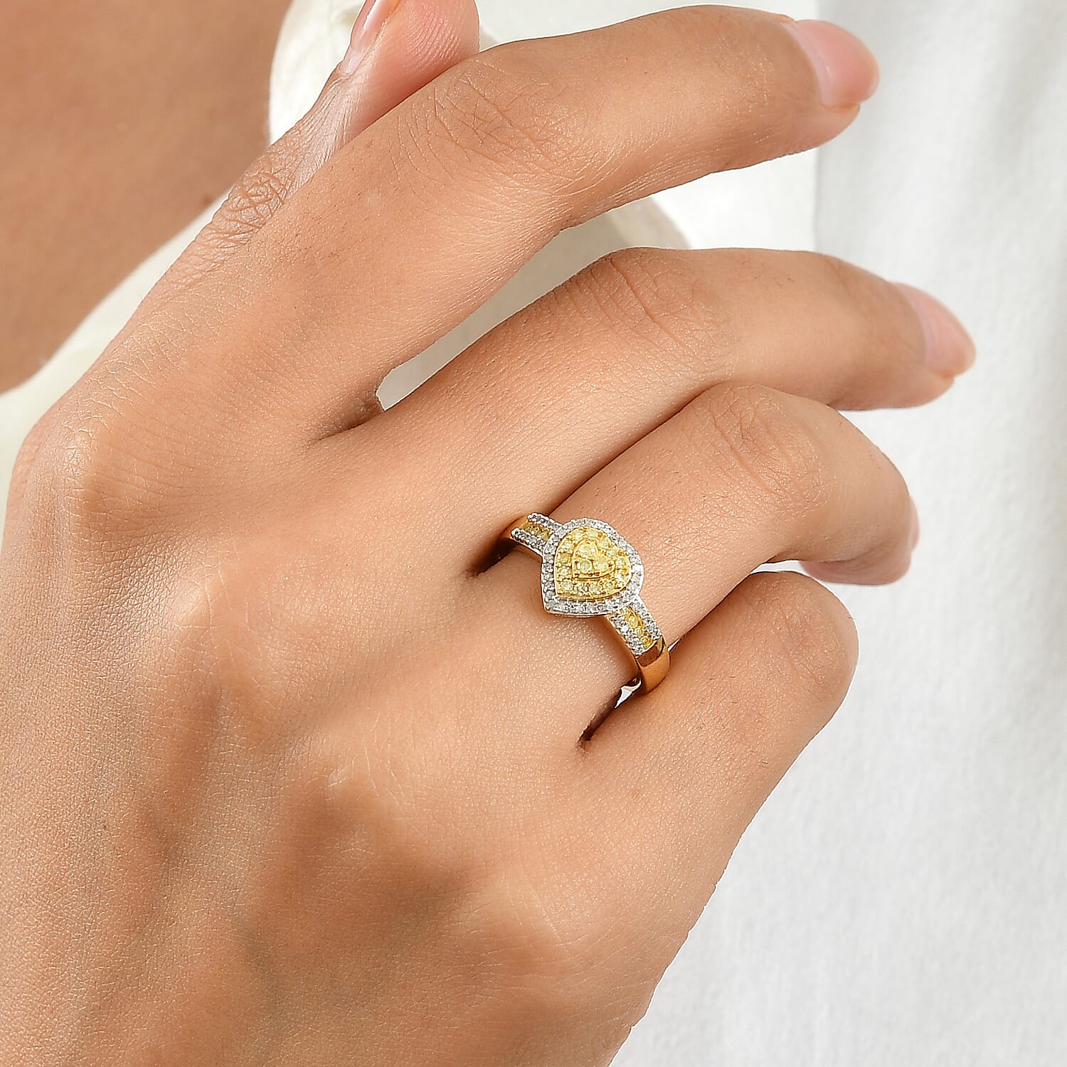 D'Joy Yellow and White Diamond 0.35 ctw Cluster Ring in 18K Vermeil Yellow Gold Over Sterling Silver (Size 6.0)
