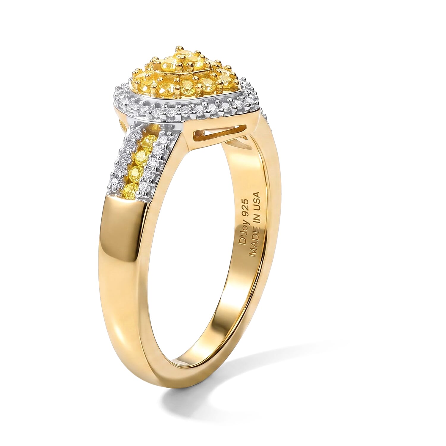 D'Joy Yellow and White Diamond 0.35 ctw Cluster Ring in 18K Vermeil Yellow Gold Over Sterling Silver (Size 6.0)