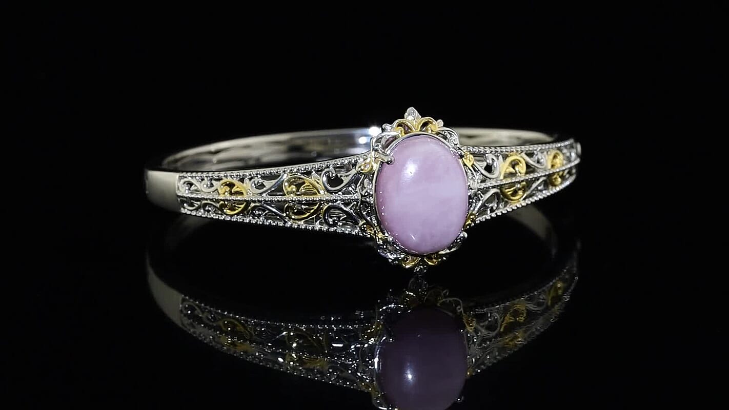 EverTrue Kunzite and Orissa Rhodolite Garnet 16.50 ctw Bangle Bracelet in 18K YG Plated and Platinum Bond (7.25 In)
