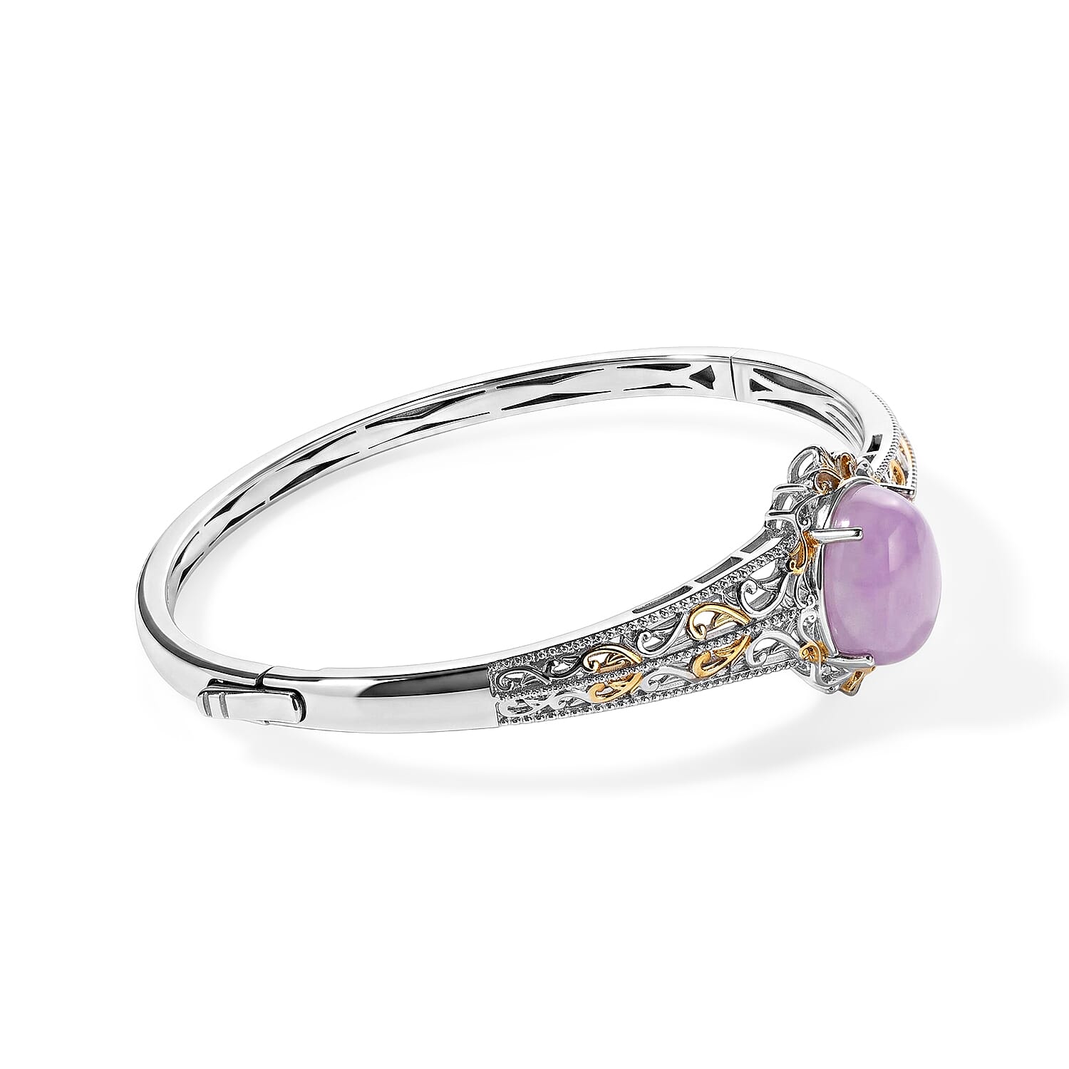 EverTrue Kunzite and Orissa Rhodolite Garnet 16.50 ctw Blush Harmony Two Tone Bangle Bracelet in 18K YG Plated and Platinum Bond (6.50 In)