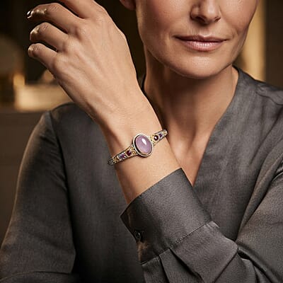 EverTrue Kunzite and Orissa Rhodolite Garnet 16.50 ctw Bangle Bracelet in 18K YG Plated and Platinum Bond (7.25 In)