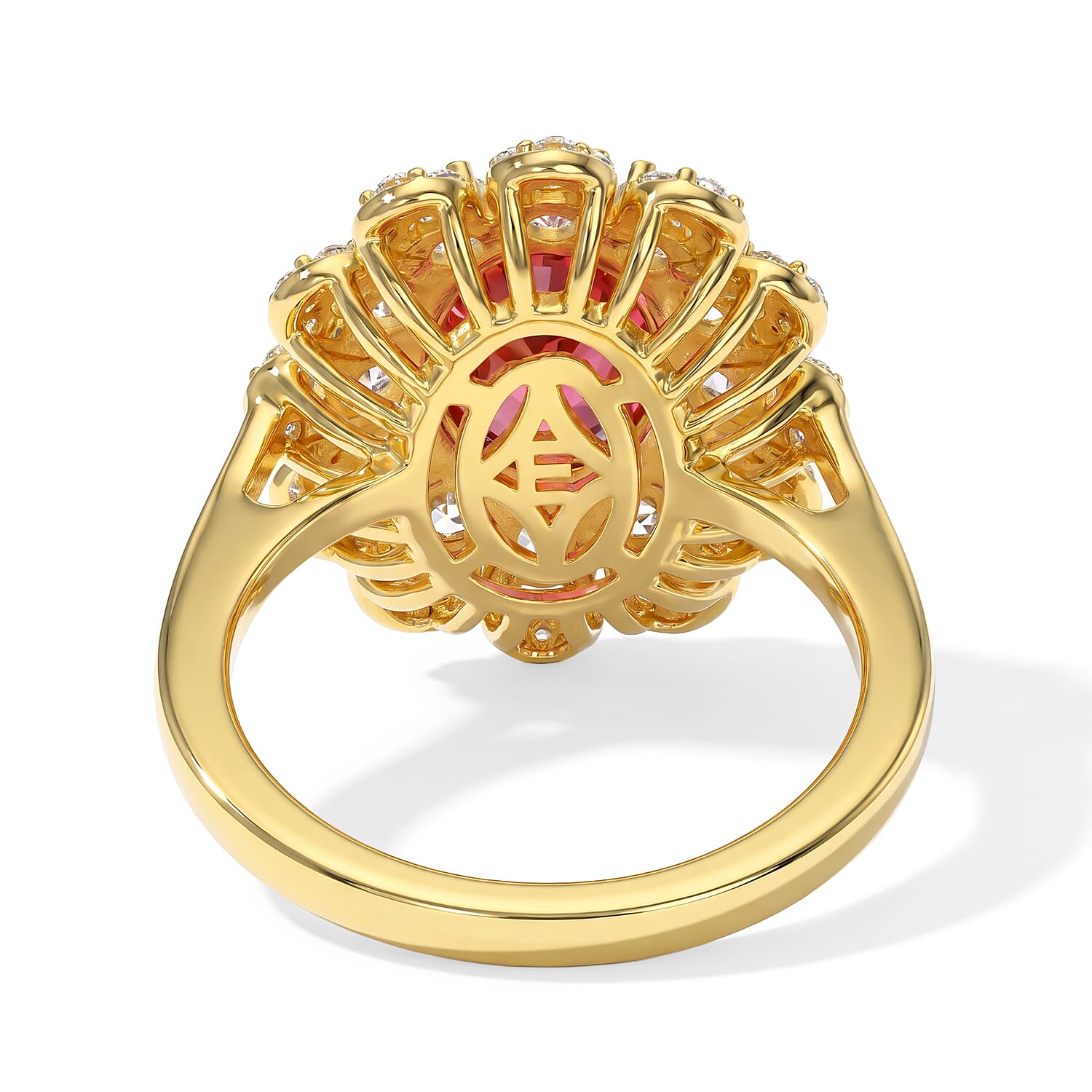 EverTrue Lab Created Padparadscha Sapphire and White Zircon 4.70 ctw Floral Ring in 18K YG Plated (Size 5.0)