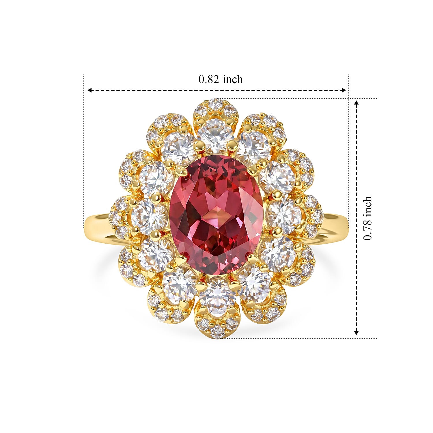 EverTrue Lab Created Padparadscha Sapphire and White Zircon 4.70 ctw Floral Ring in 18K YG Plated (Size 5.0)