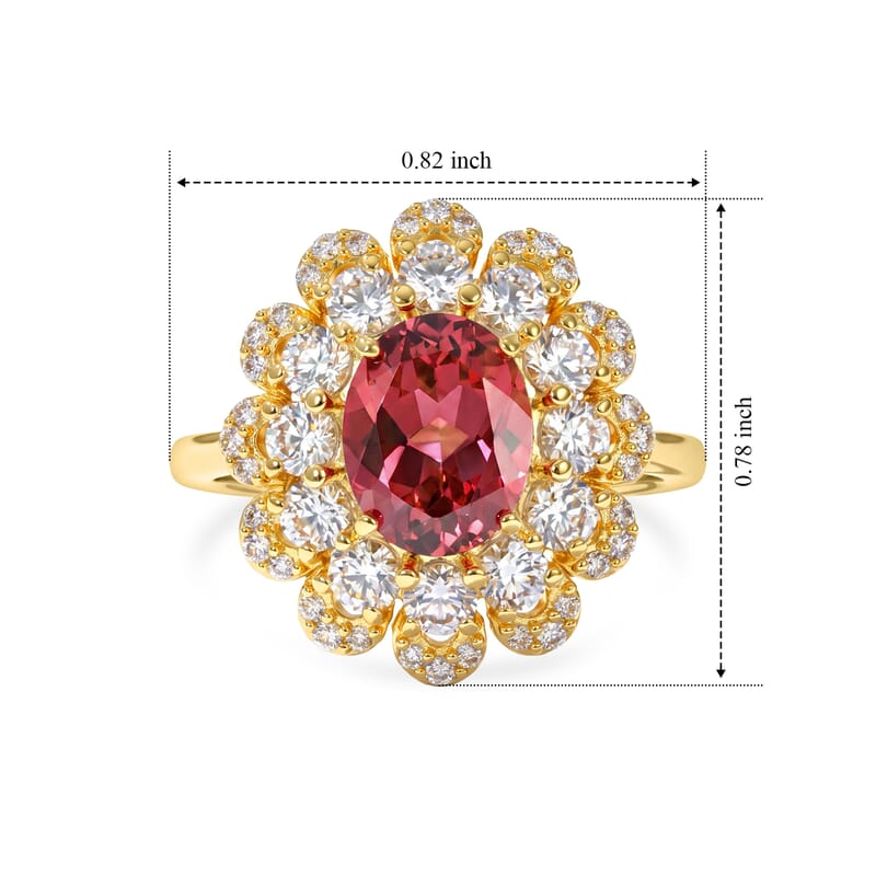 EverTrue Lab Created Padparadscha Sapphire and White Zircon 4.70 ctw Floral Ring in 18K YG Plated (Size 5.0)