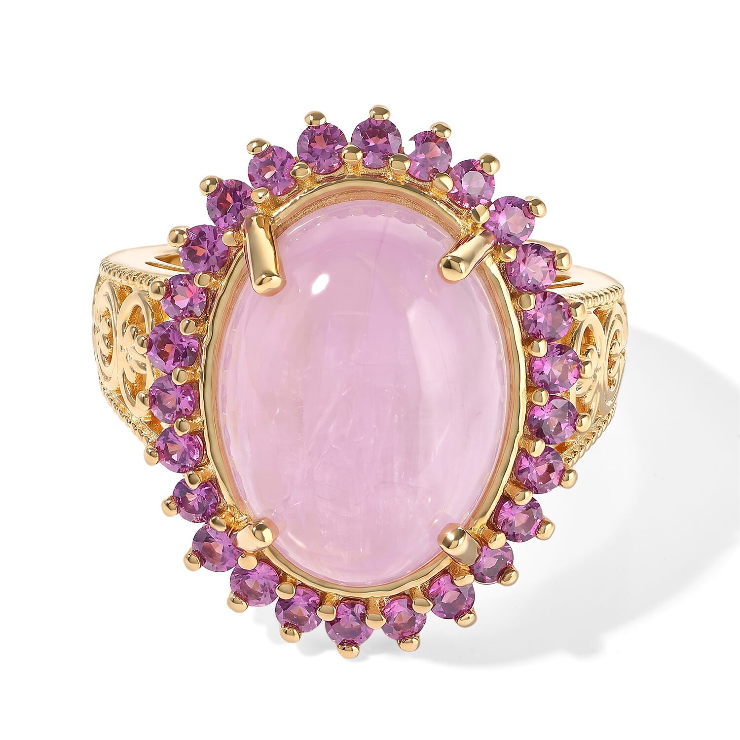 EverTrue Kunzite and Orissa Rhodolite Garnet 12.60 ctw Ring in 18K YG Plated (Size 5.0)