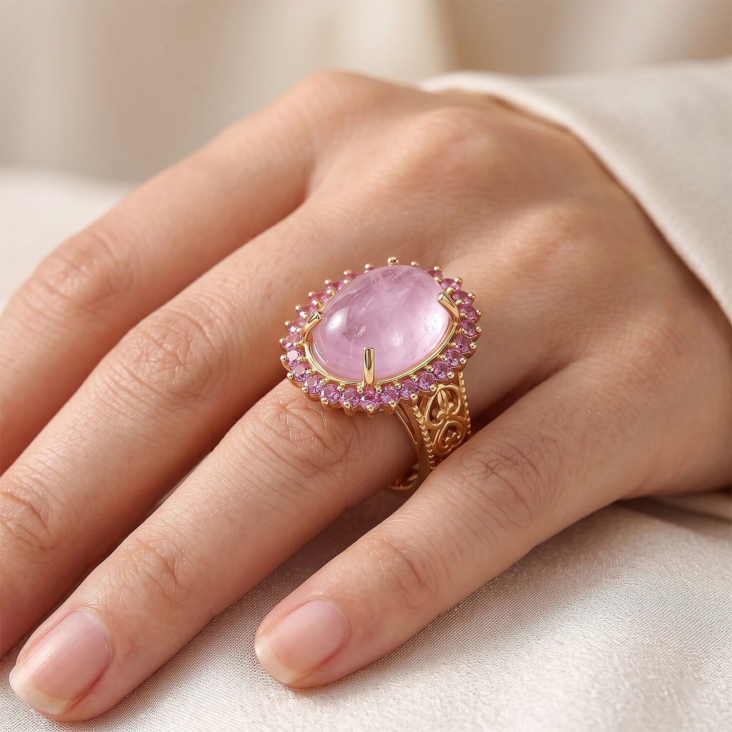 EverTrue Kunzite and Orissa Rhodolite Garnet 12.60 ctw Ring in 18K YG Plated (Size 5.0)