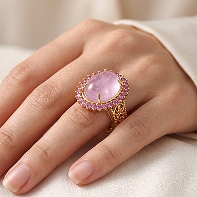 EverTrue Kunzite and Orissa Rhodolite Garnet 12.60 ctw Ring in 18K YG Plated (Size 5.0)