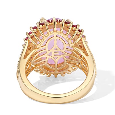 EverTrue Kunzite and Orissa Rhodolite Garnet 12.60 ctw Ring in 18K YG Plated (Size 5.0)