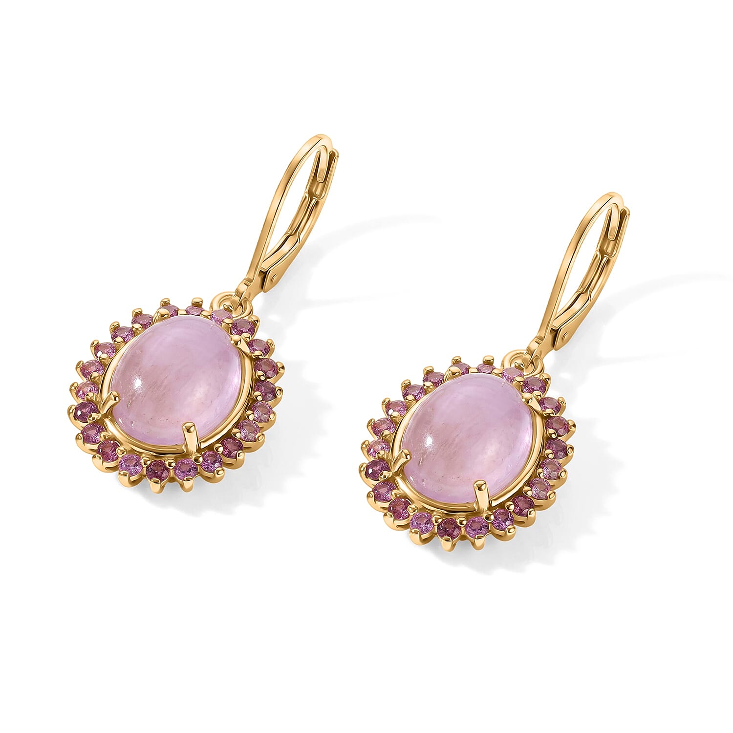 EverTrue Kunzite and Orissa Rhodolite Garnet 7.40 ctw Earrings in 18K YG Plated