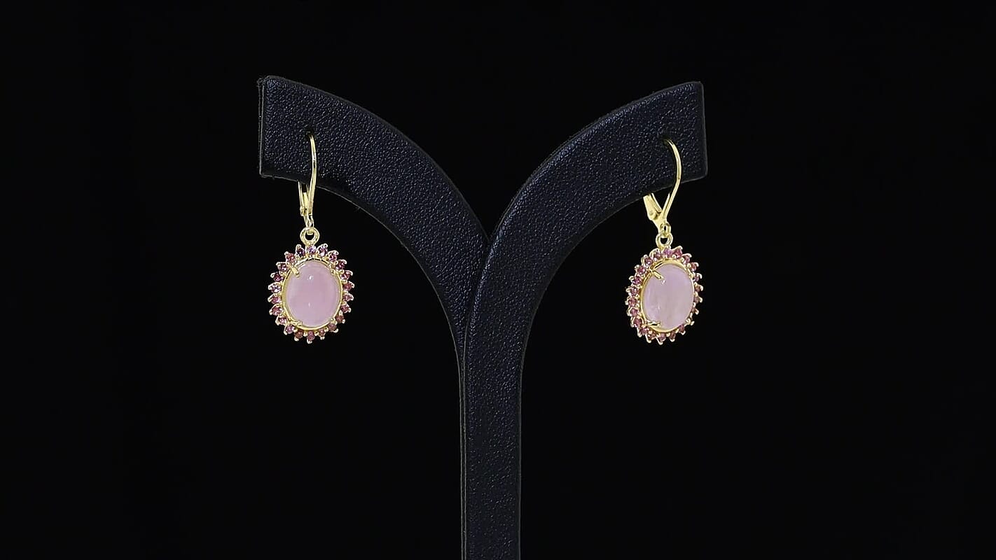 EverTrue Kunzite and Orissa Rhodolite Garnet 7.40 ctw Earrings in 18K YG Plated