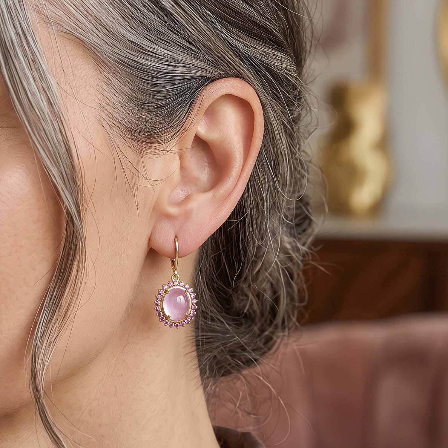 EverTrue Kunzite and Orissa Rhodolite Garnet 7.40 ctw Earrings in 18K YG Plated