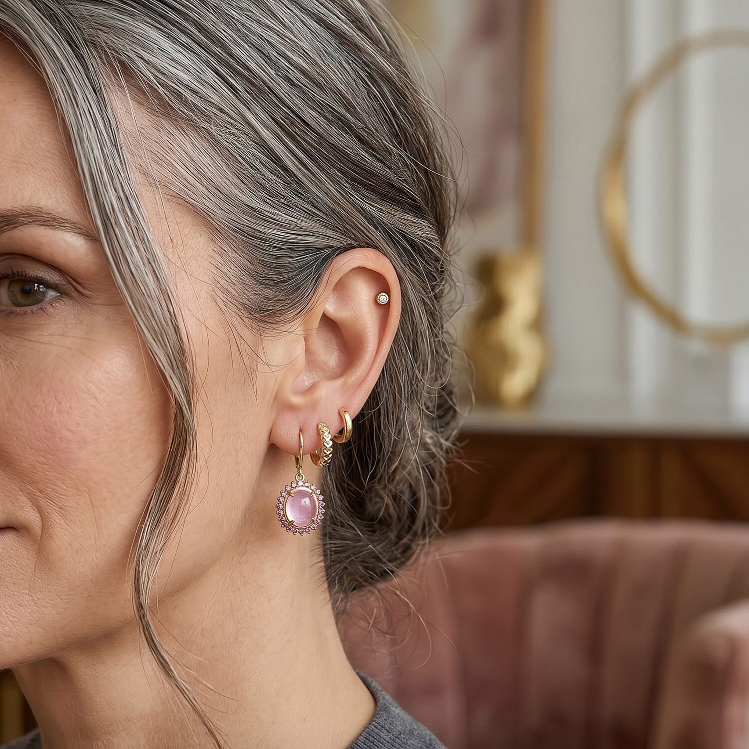EverTrue Kunzite and Orissa Rhodolite Garnet 7.40 ctw Earrings in 18K YG Plated