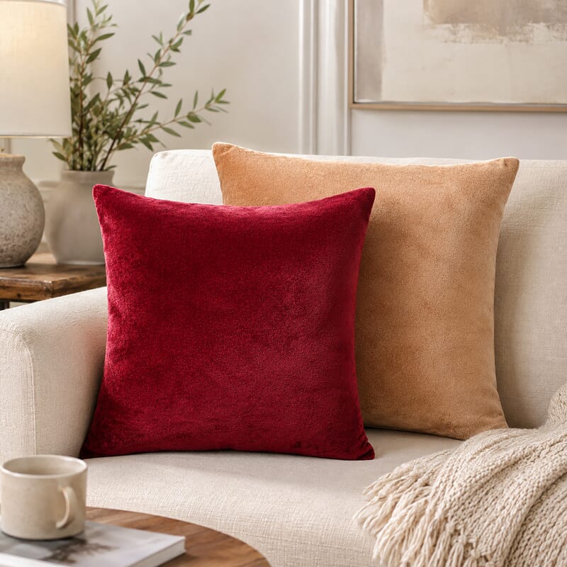 Set of 2 Maroon and Golden Flannel Pillow