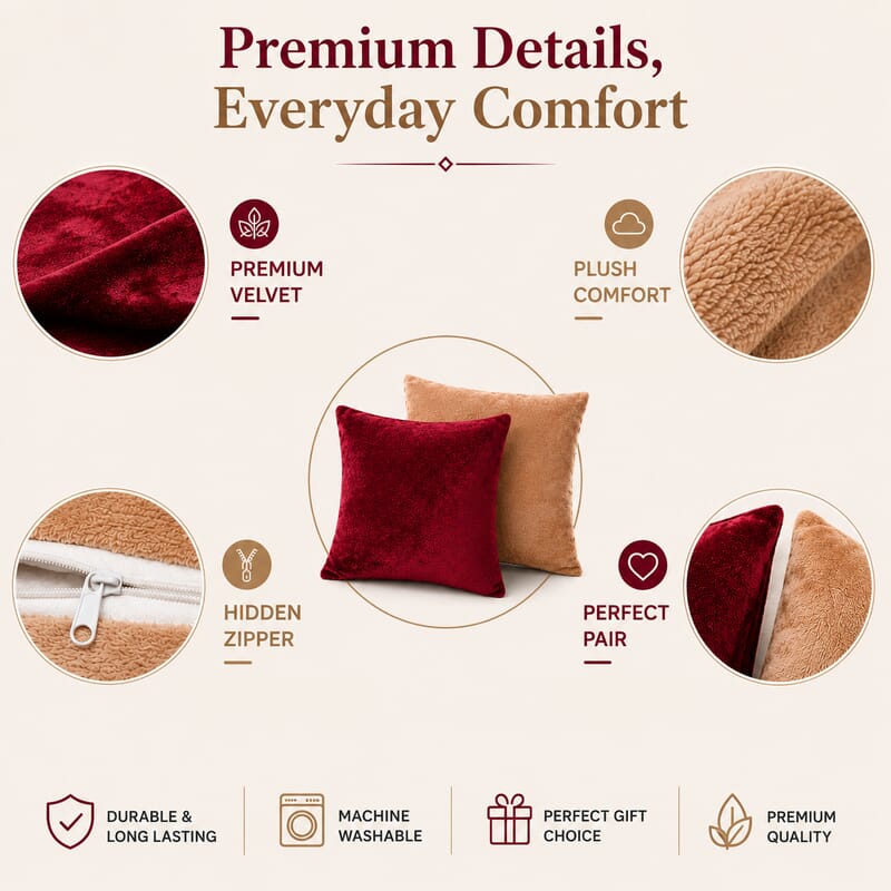 Set of 2 Maroon and Golden Flannel Pillow