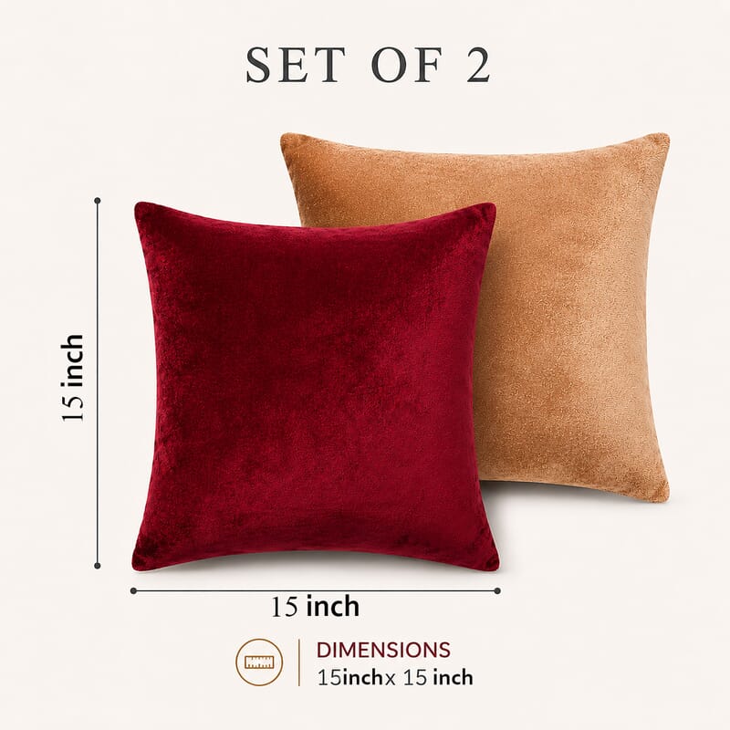 Set of 2 Maroon and Golden Flannel Pillow