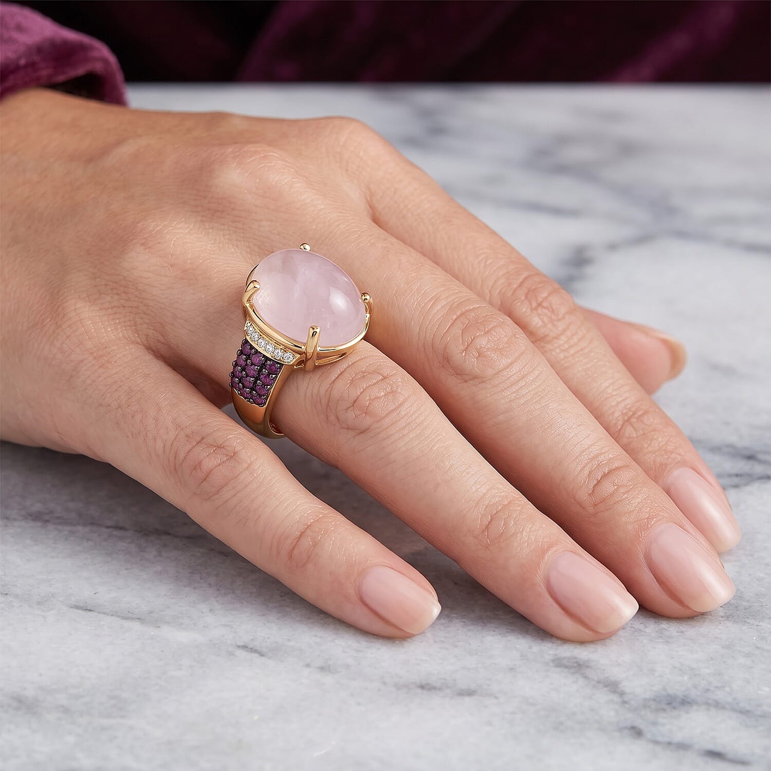 EverTrue Kunzite and Multi Gemstone 11.40 ctw Ring in 18K YG Plated (Size 6.0)