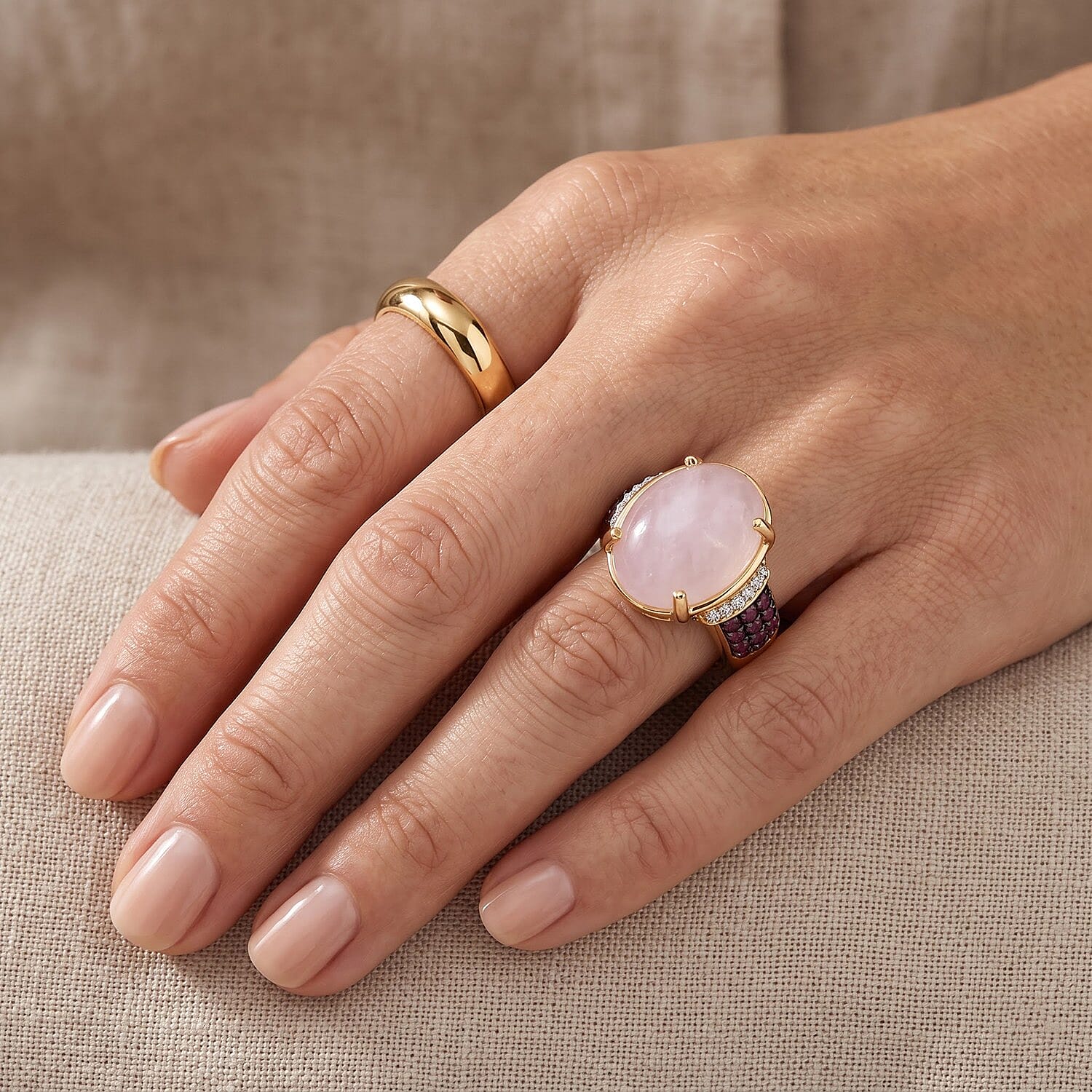 EverTrue Kunzite and Multi Gemstone 11.40 ctw Ring in 18K YG Plated (Size 6.0)