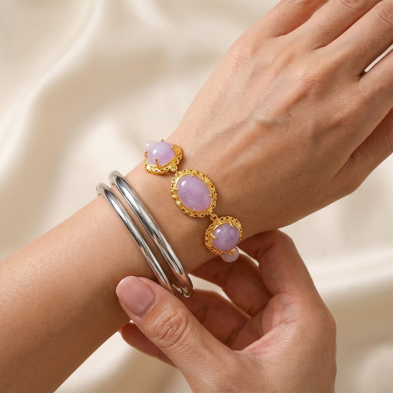 EverTrue Kunzite and Galilea Rose Quartz 41.20 ctw Imperial Bloom Bracelet in 18K YG Plated (7.25 In)