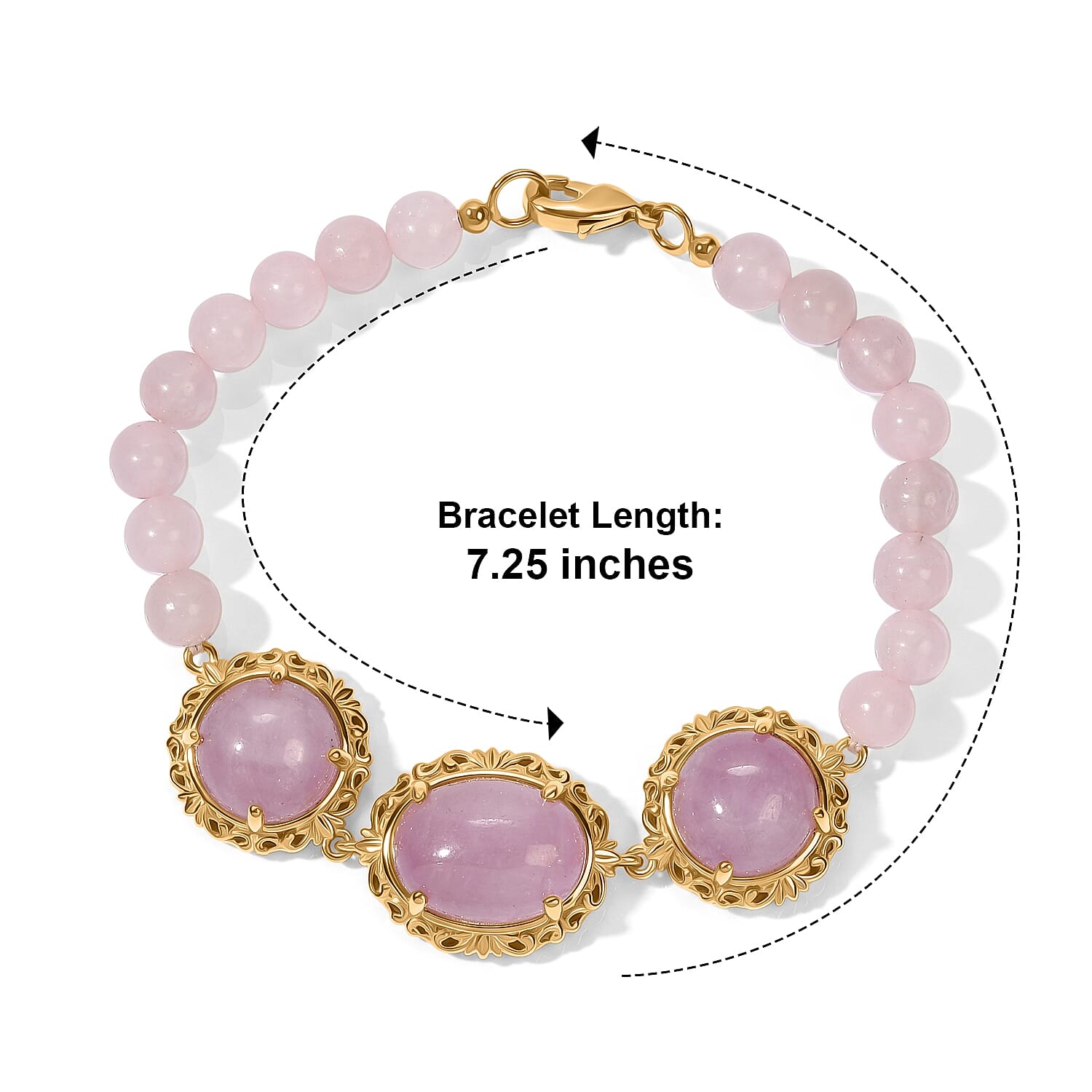 EverTrue Kunzite and Rose Quartz 41.20 ctw Open Filligree Work Bracelet in 18K YG Plated (7.25 In)