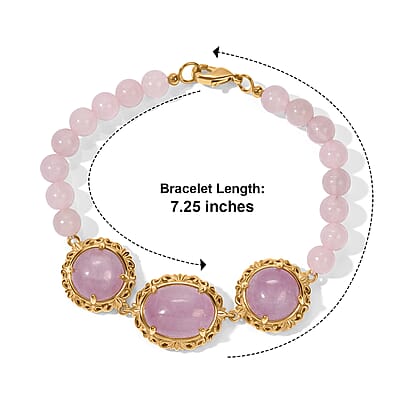 EverTrue Kunzite and Rose Quartz 41.20 ctw Open Filligree Work Bracelet in 18K YG Plated (7.25 In)