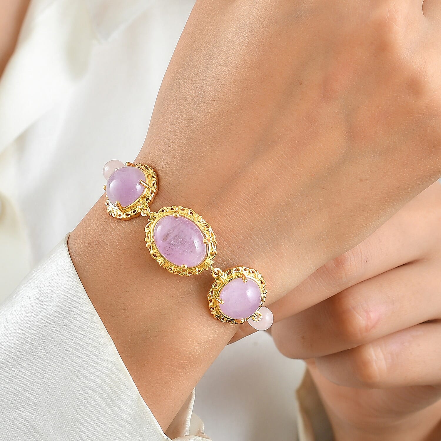 EverTrue Kunzite and Galilea Rose Quartz 40.20 ctw Bracelet in 18K YG Plated (6.50 In)