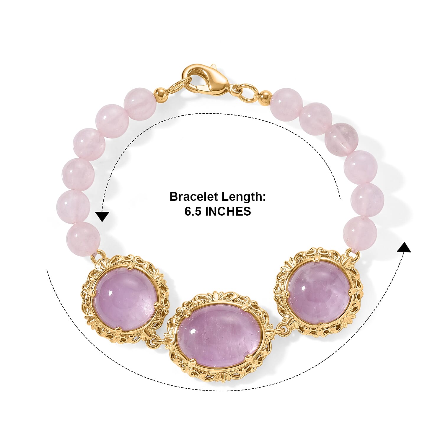 EverTrue Kunzite and Galilea Rose Quartz 40.20 ctw Bracelet in 18K YG Plated (6.50 In)