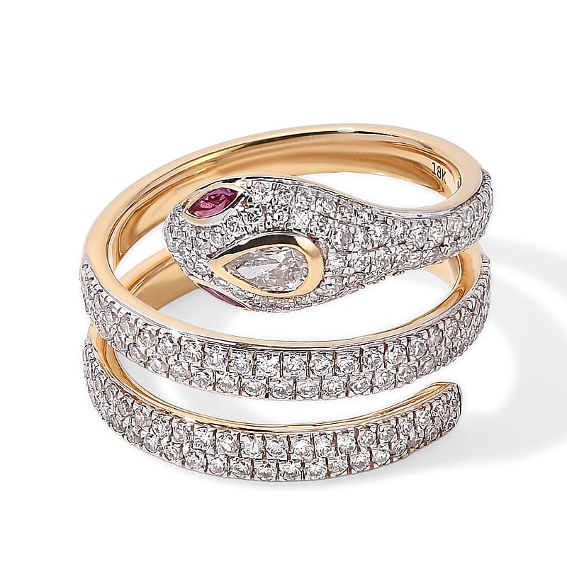 AAAA Mozambique Ruby and Lab Grown Diamond E-F VS 1.60 ctw Ring in 18K Yellow Gold (Size 7.0)