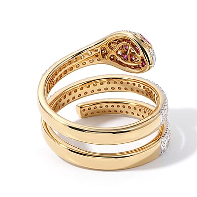 AAAA Mozambique Ruby and Lab Grown Diamond E-F VS 1.60 ctw Ring in 18K Yellow Gold (Size 7.0)