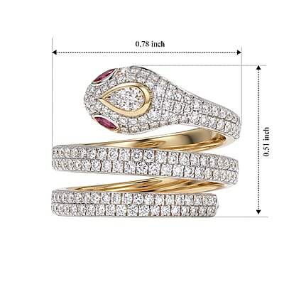 AAAA Mozambique Ruby and Lab Grown Diamond E-F VS 1.60 ctw Ring in 18K Yellow Gold (Size 7.0)