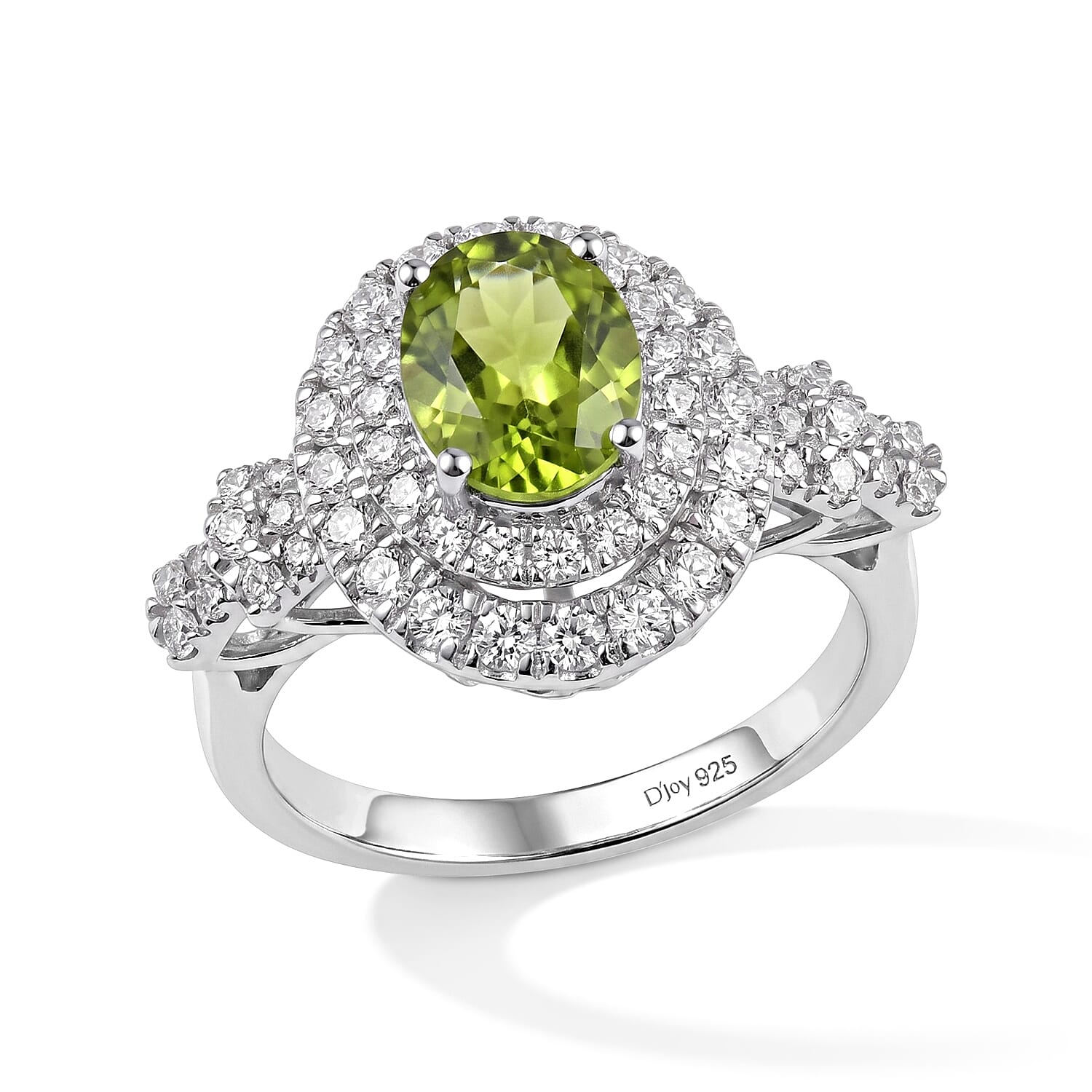 Certified & Appraised D'Joy Premium Sapo Tourmaline and Moissanite 1.90 ctw Ring in Rhodium Over Sterling Silver (Size 6.0)