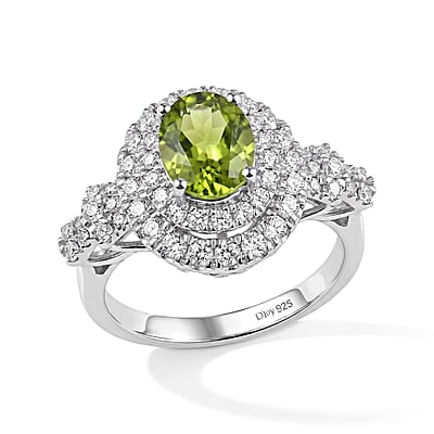 Certified & Appraised D'Joy Premium Sapo Tourmaline and Moissanite 1.90 ctw Ring in Rhodium Over Sterling Silver (Size 6.0)