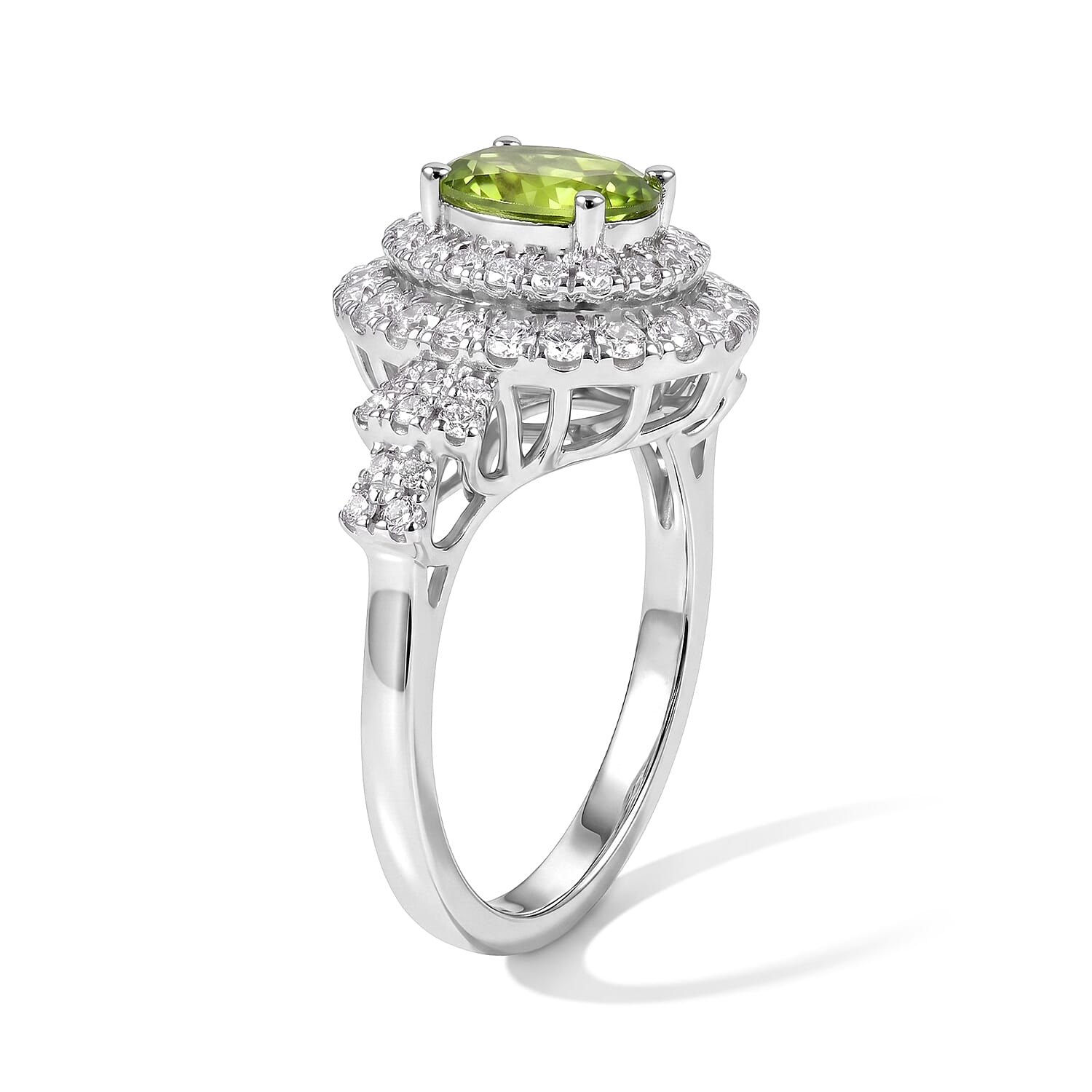 Certified & Appraised D'Joy Premium Sapo Tourmaline and Moissanite 1.90 ctw Ring in Rhodium Over Sterling Silver (Size 6.0)