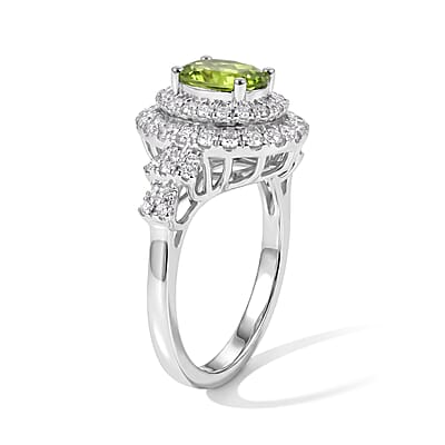 Certified & Appraised D'Joy Premium Sapo Tourmaline and Moissanite 1.90 ctw Ring in Rhodium Over Sterling Silver (Size 6.0)