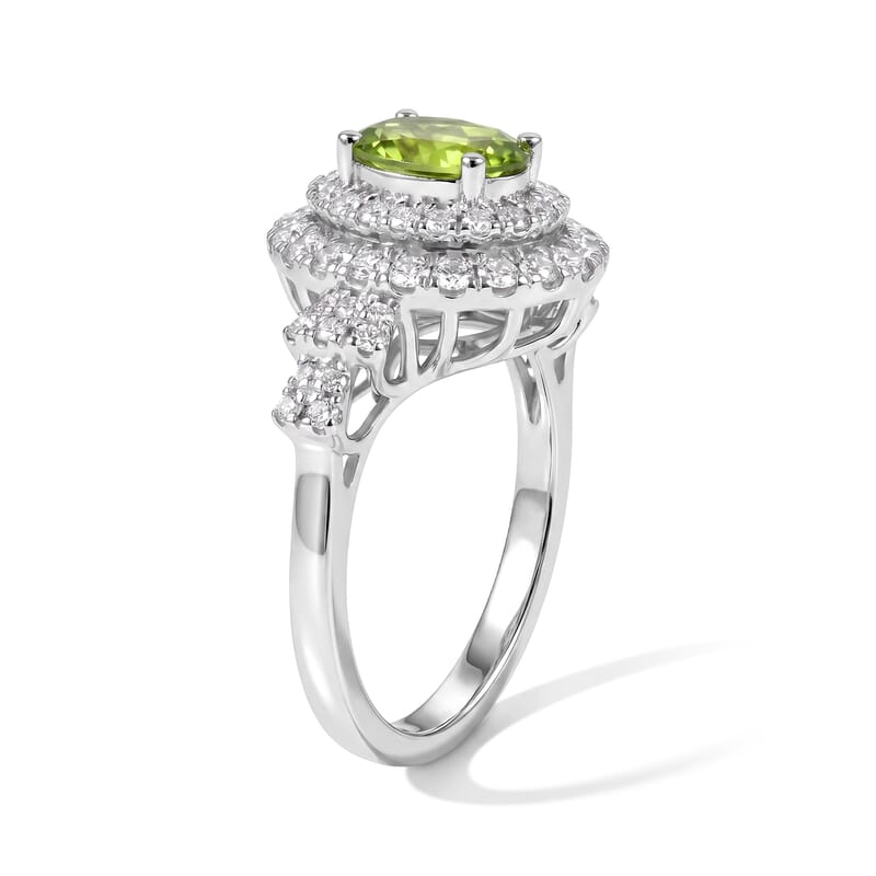 Certified & Appraised D'Joy Premium Sapo Green Tourmaline and Moissanite 1.90 ctw Ring in Rhodium Over Sterling Silver (Size 6.0)