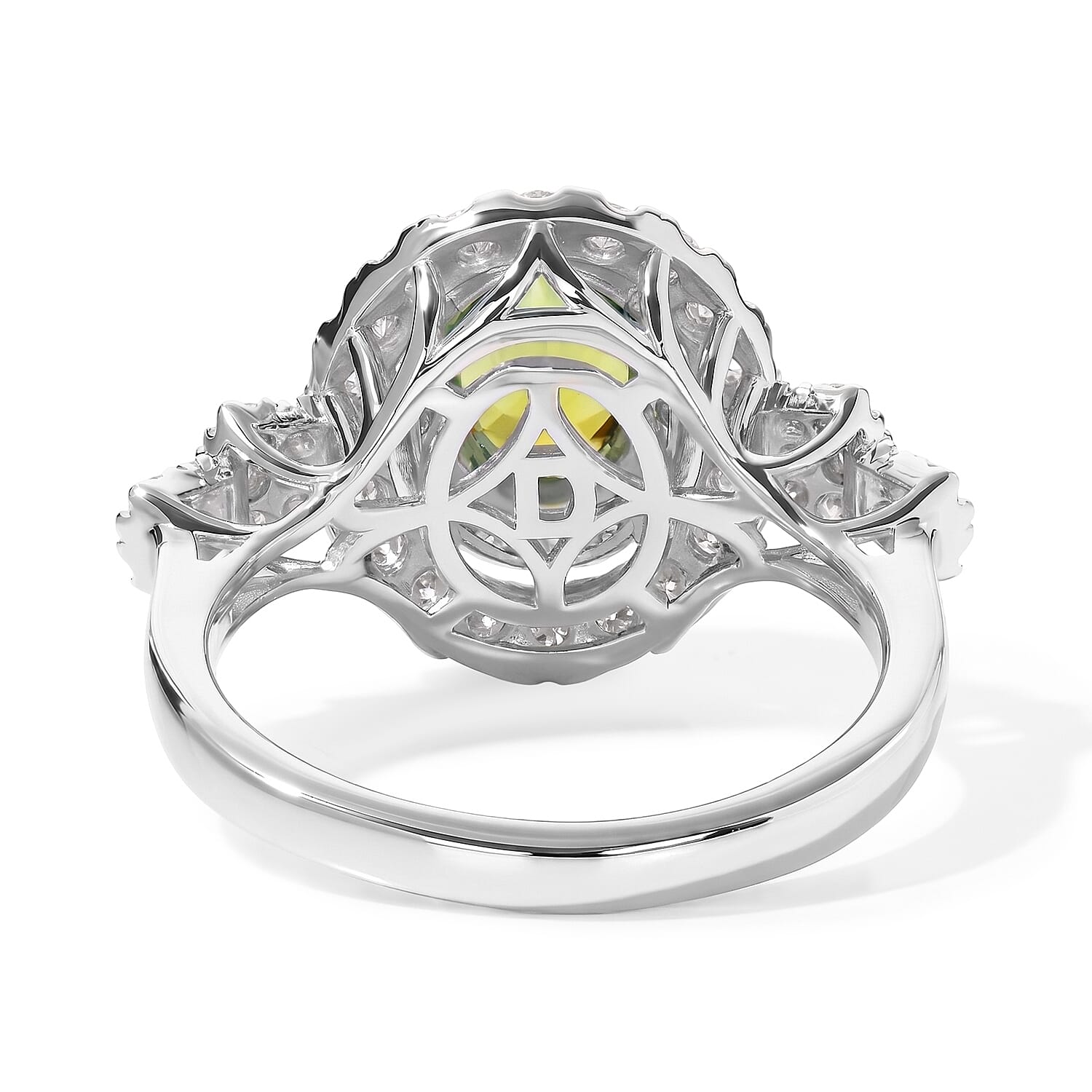Certified & Appraised D'Joy Premium Sapo Tourmaline and Moissanite 1.90 ctw Ring in Rhodium Over Sterling Silver (Size 6.0)