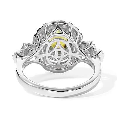 Certified & Appraised D'Joy Premium Sapo Tourmaline and Moissanite 1.90 ctw Ring in Rhodium Over Sterling Silver (Size 6.0)
