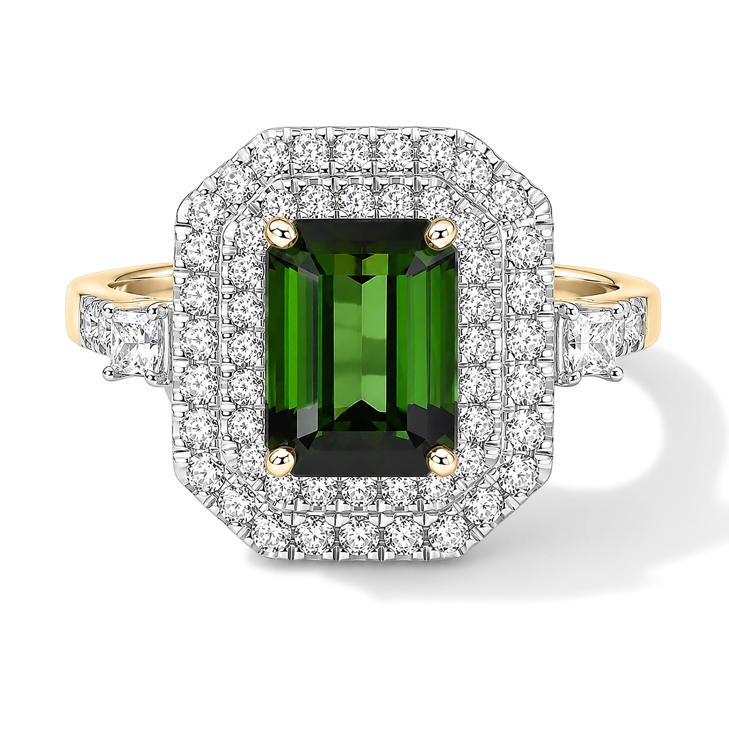 Certified & Appraised AAA Sapo Tourmaline and Luxuriant Lab Grown Diamond G-H SI 3.30 ctw Ring in 10K Yellow Gold (Size 6.0)
