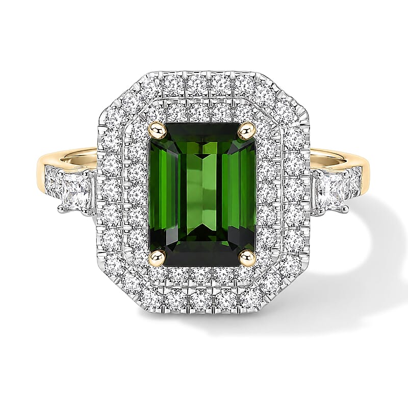 Certified & Appraised AAA Sapo Tourmaline and Luxuriant Lab Grown Diamond G-H SI 3.30 ctw Ring in 10K Yellow Gold (Size 6.0)