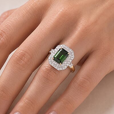 Certified & Appraised AAA Sapo Tourmaline and Luxuriant Lab Grown Diamond G-H SI 3.30 ctw Ring in 10K Yellow Gold (Size 6.0)