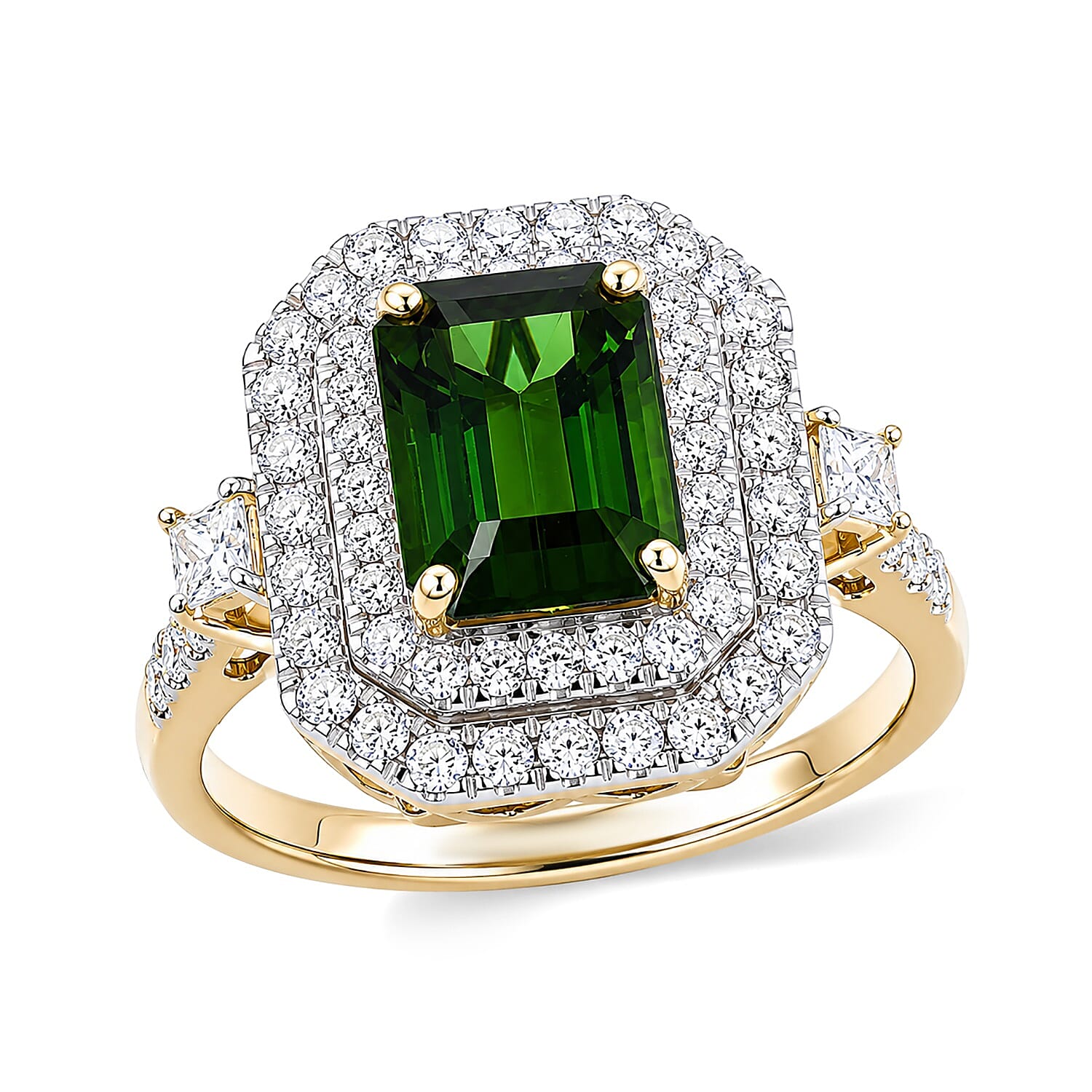 Certified & Appraised AAA Sapo Tourmaline and Luxuriant Lab Grown Diamond G-H SI 3.30 ctw Ring in 10K Yellow Gold (Size 6.0)