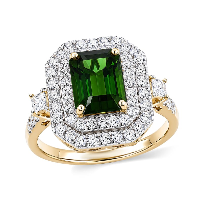 Certified & Appraised AAA Sapo Green Tourmaline and Luxuriant Lab Grown Diamond G-H SI 3.30 ctw Ring in 10K Yellow Gold (Size  6.0)