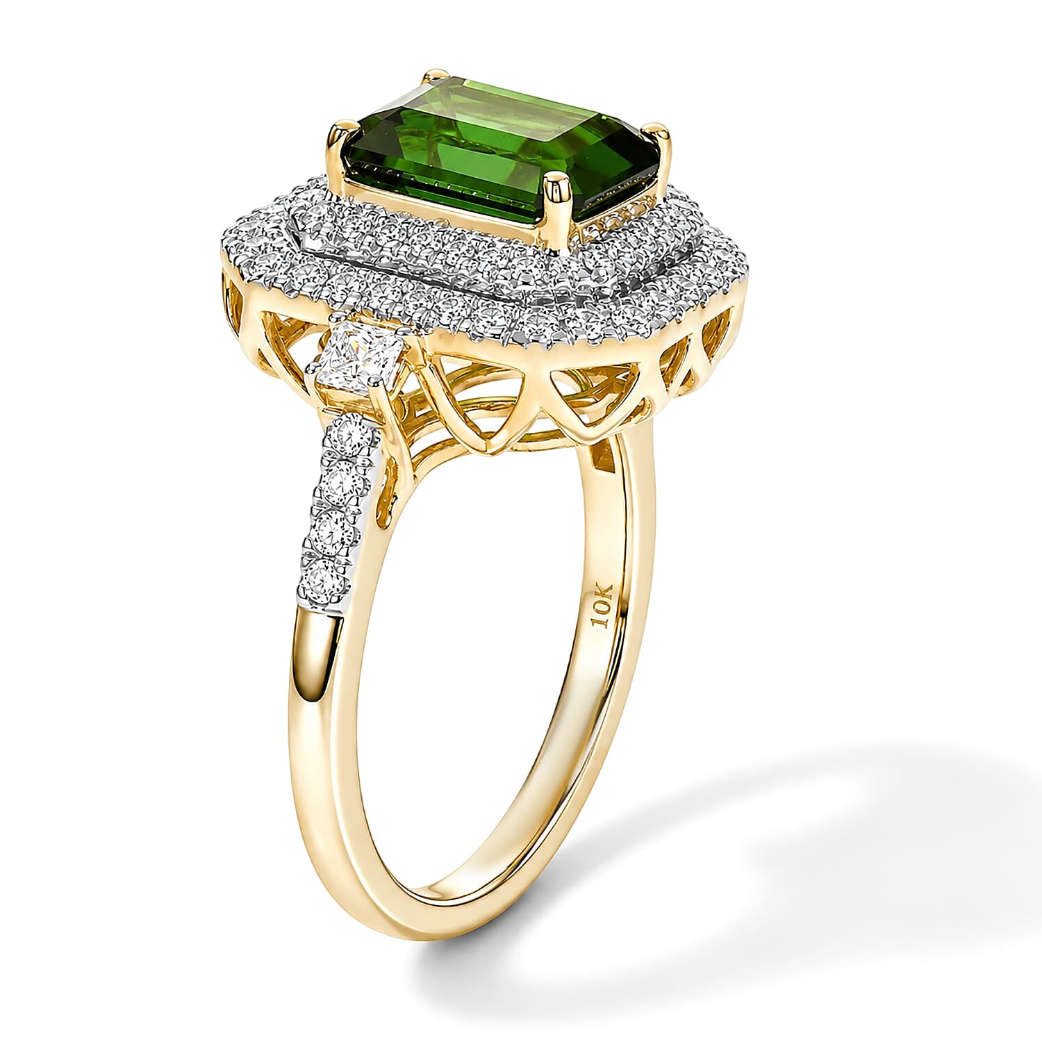 Certified & Appraised AAA Sapo Tourmaline and Luxuriant Lab Grown Diamond G-H SI 3.30 ctw Ring in 10K Yellow Gold (Size 6.0)