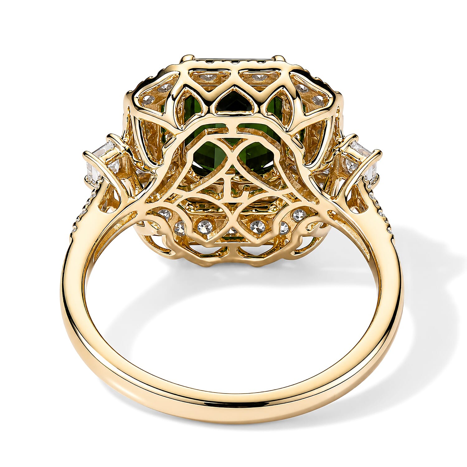 Certified & Appraised AAA Sapo Tourmaline and Luxuriant Lab Grown Diamond G-H SI 3.30 ctw Ring in 10K Yellow Gold (Size 6.0)