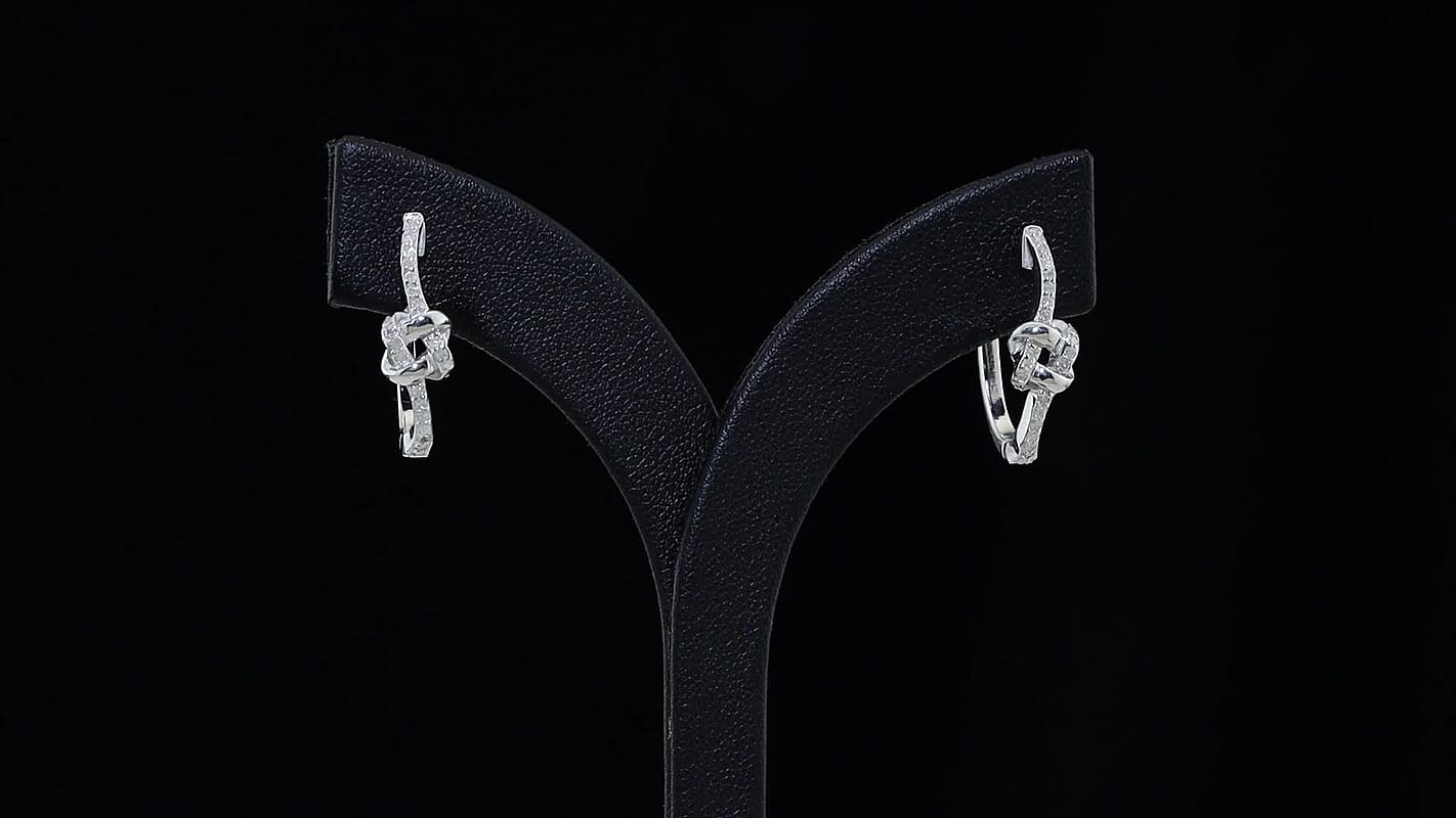D''Joy Bond Collection Diamond Hoop Earrings in Rhodium Over Sterling Silver 0.25 ctw
