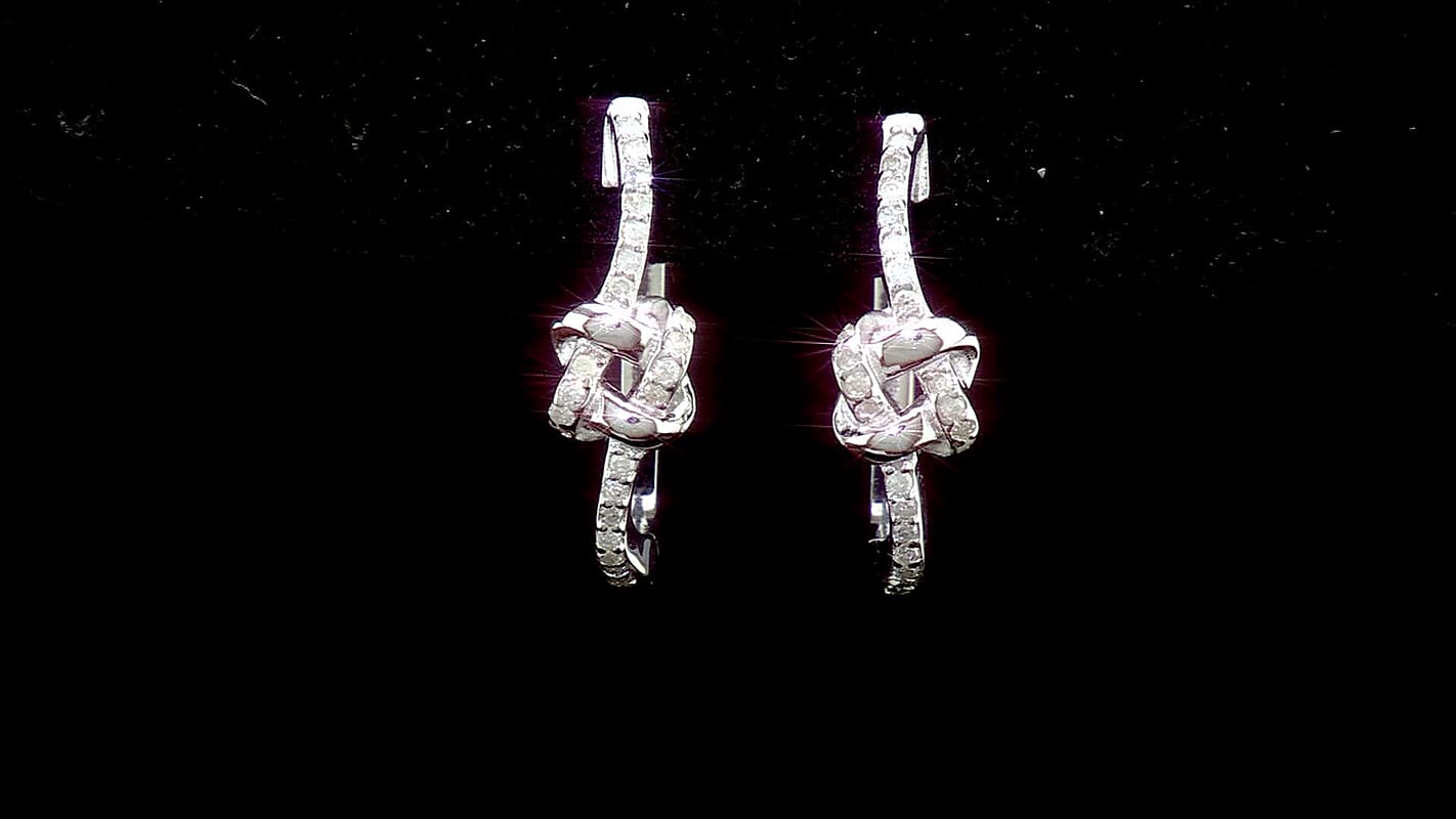 D''Joy Bond Collection Diamond Hoop Earrings in Rhodium Over Sterling Silver 0.25 ctw