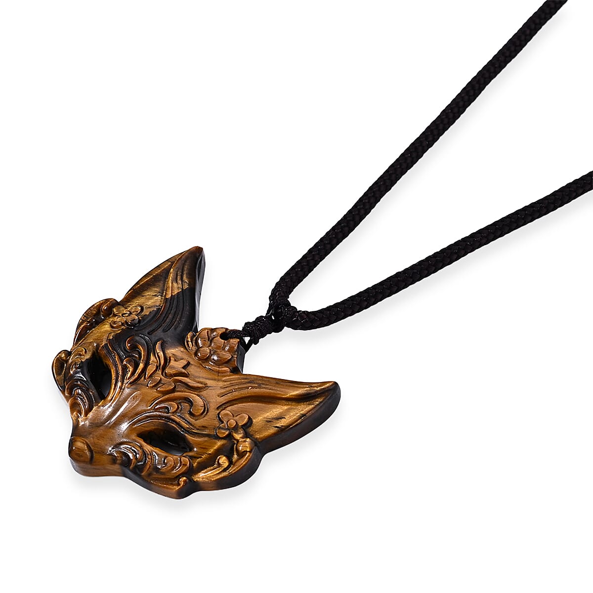 Yellow Tigers Eye 45.00 ctw Mask Pendant with Hand Woven Cord Necklace (26 Inches)