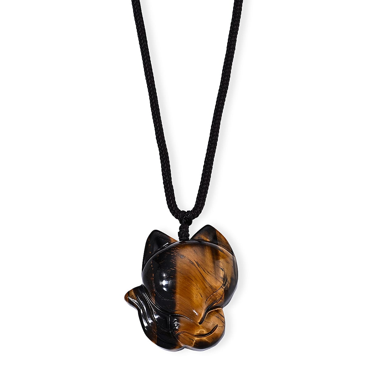 Yellow Tigers Eye 85.00 ctw Fox Pendant with Hand Woven Cord Necklace (26 Inches)
