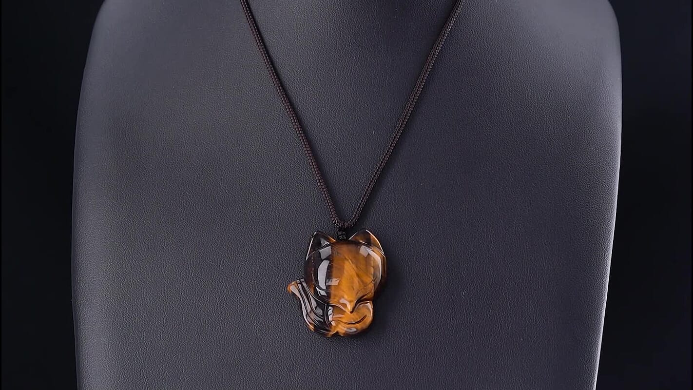 Yellow Tigers Eye 70.00 ctw Seahorse Pendant with Hand Woven Cord Necklace (26 Inches)